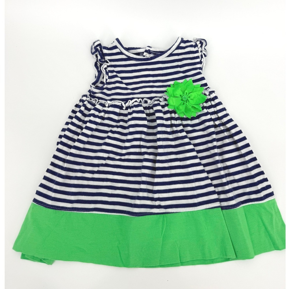 Just One You Carters Baby Girl Dress 9M Navy White Stripe Green Flower Accent